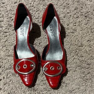 Franco Sarto Red Textured Heels with Buckle